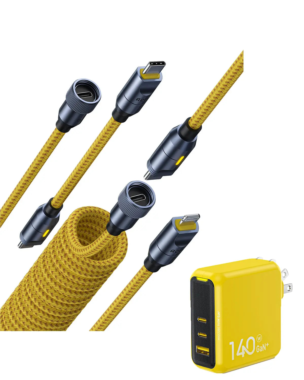 AOHI 240W 5 in 1 Nylon Creative Power Cable Set & Magcube 140W Pro GaN+ Fast Charger AOHi