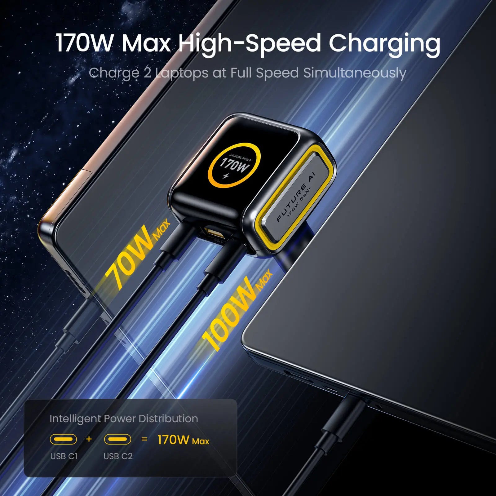 AOHI THE FUTURE AI PD GAN+ 170W 3-Port LED Display Fast Car Charger - AOHi