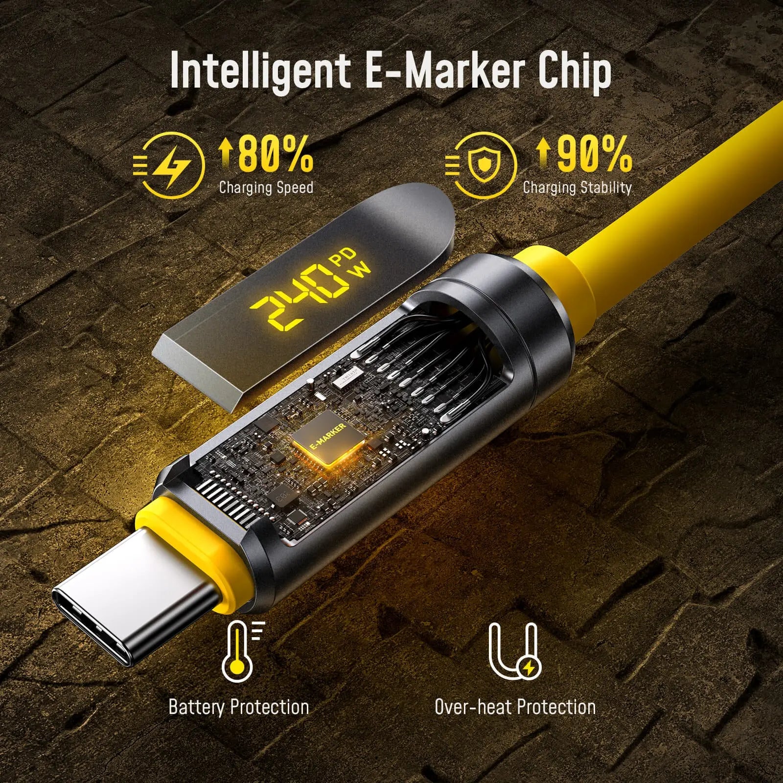 AOHI THE FUTURE Adonis USB4 2.0 240W LED Display USB-C to USB-C Cable 3.3ft (120Gbps/ 8K/ PD3.1) AOHi