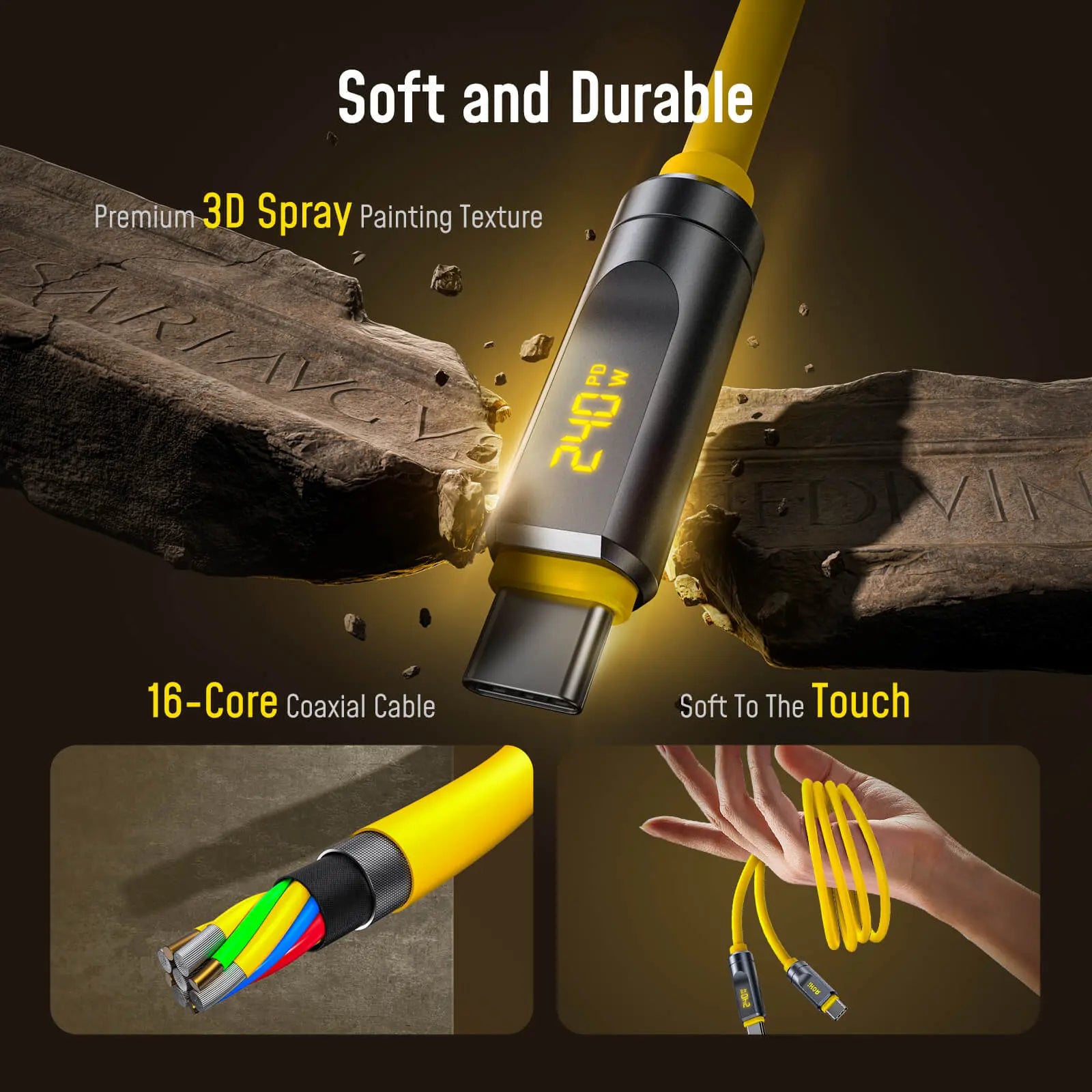 AOHI THE FUTURE Adonis USB4 2.0 240W LED Display USB-C to USB-C Cable 3.3ft (120Gbps/ 8K/ PD3.1) AOHi