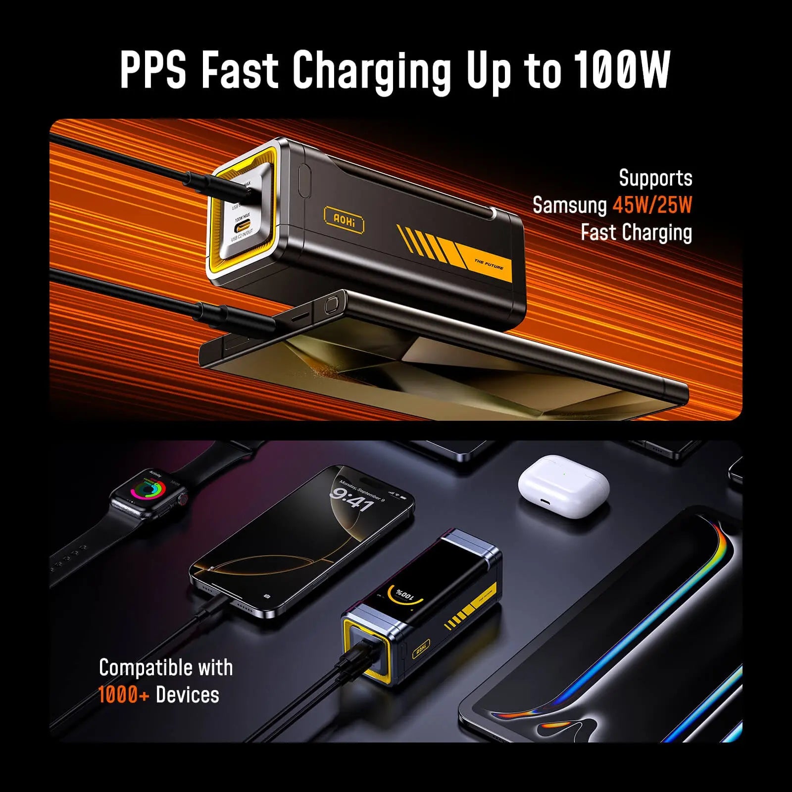 The FUTURE STARSHIP PRO PD 3.1 210W 10000mAh Power Bank with 140W USB-C to USB-C Cable AOHI