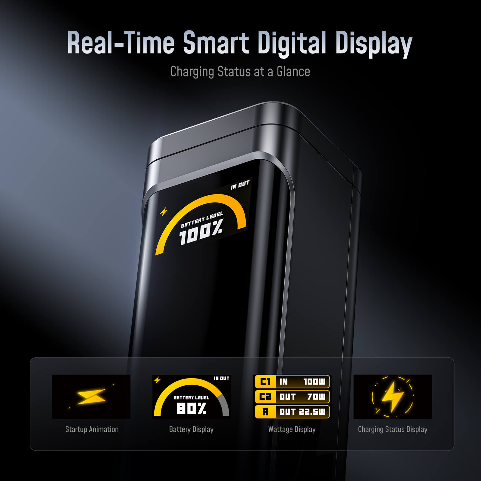 AOHI The BLACK WARRIOR 25,200mAh 170W PD3.0 LED Display Power Bank with 240W C-C Cable