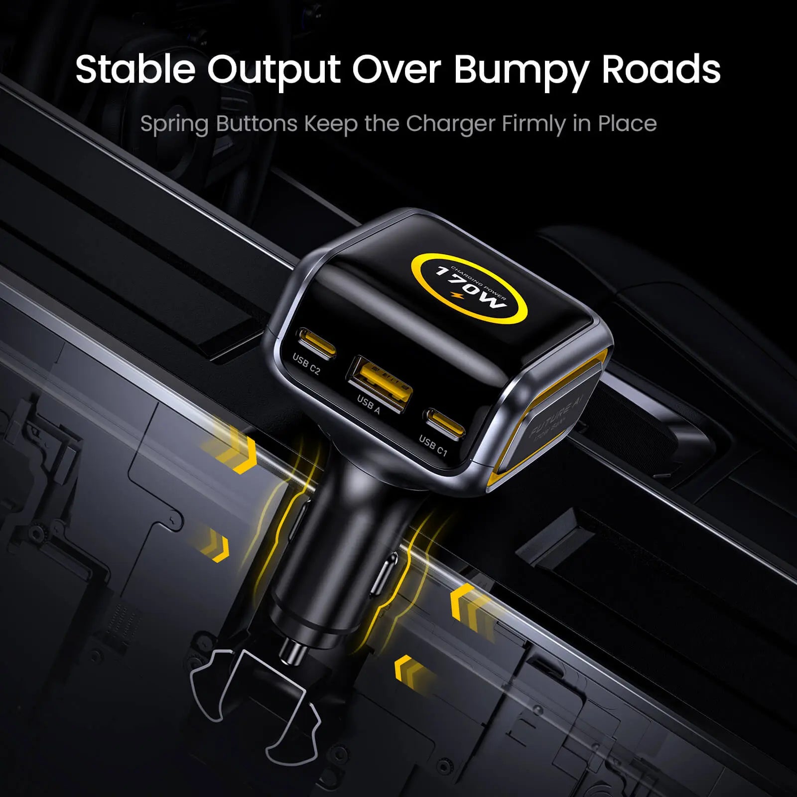 AOHI THE FUTURE AI PD GAN+ 170W 3-Port LED Display Fast Car Charger - AOHi