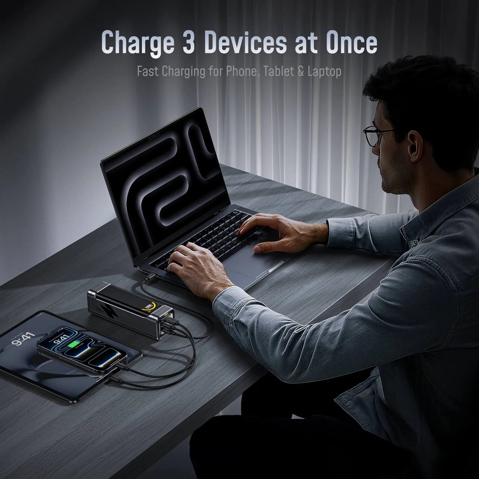 AOHI The BLACK WARRIOR 25,200mAh 170W PD3.0 LED Display Power Bank with 240W C-C Cable AOHI