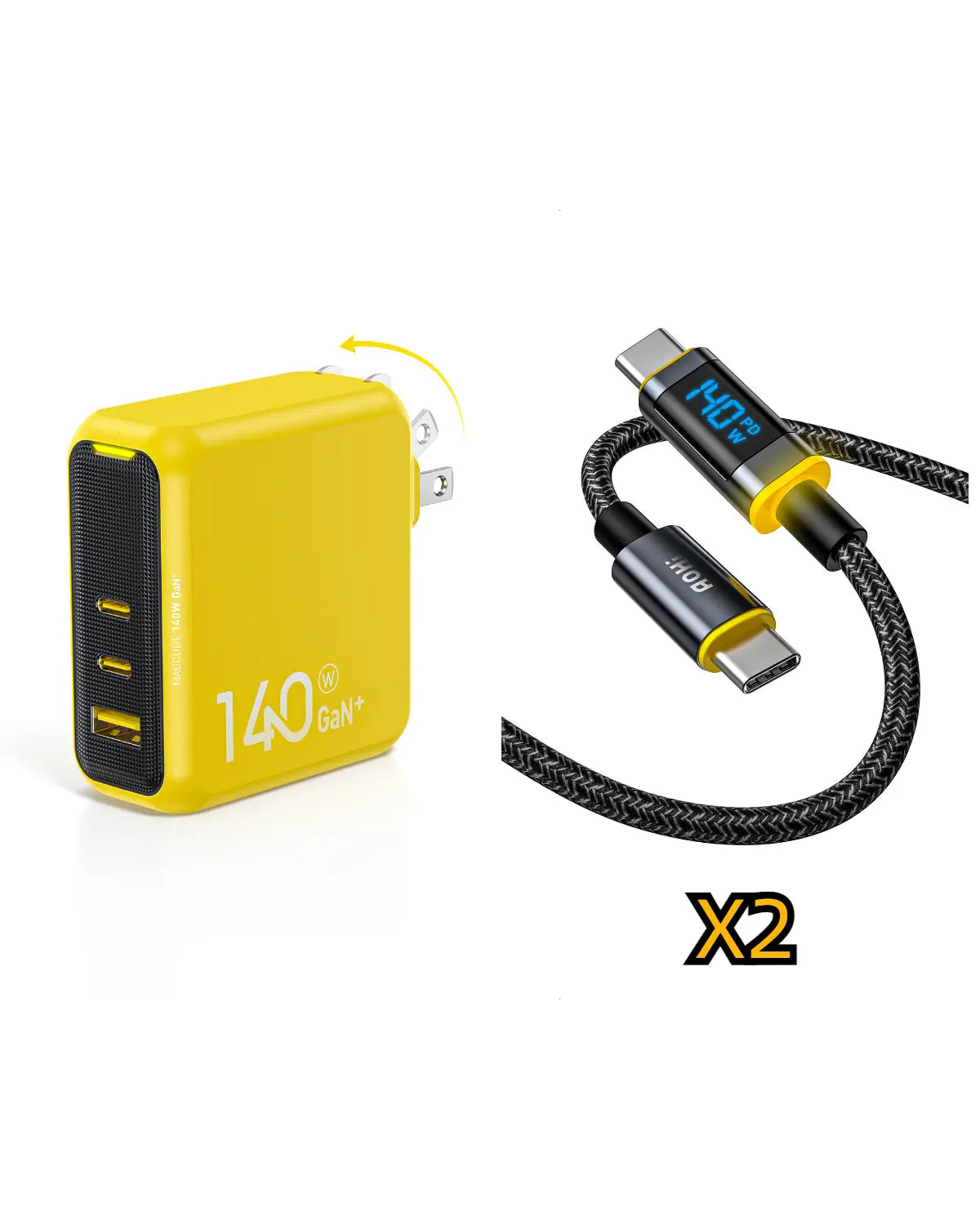 AOHI Magcube 140W GaN+ Fast Charger with 140W USB C to USB C LED Cable - AOHi