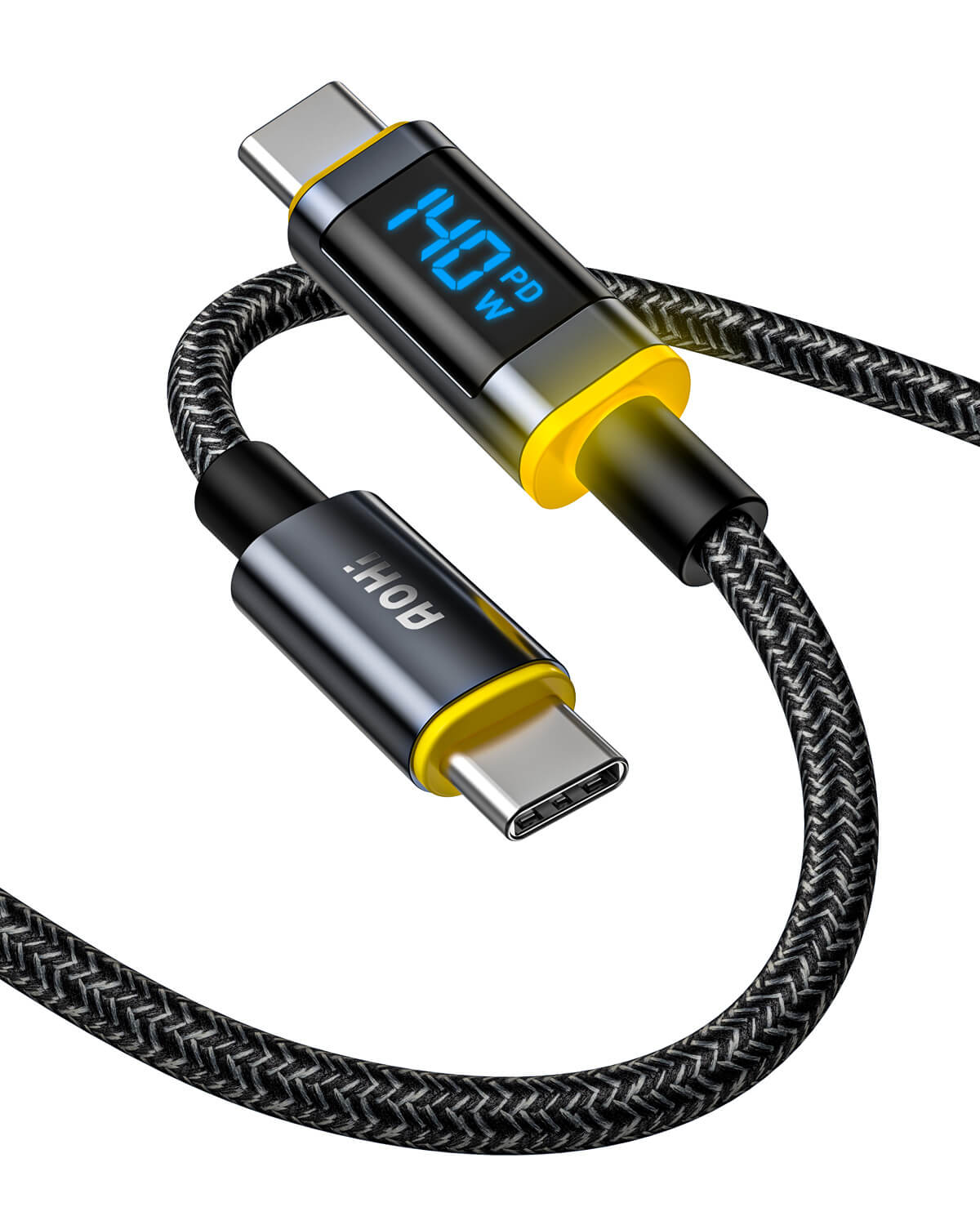 AOHI MAGLINE+140W NYLON USB C TO USB C LED DIGITAL DISPLAY CABLE 4FT