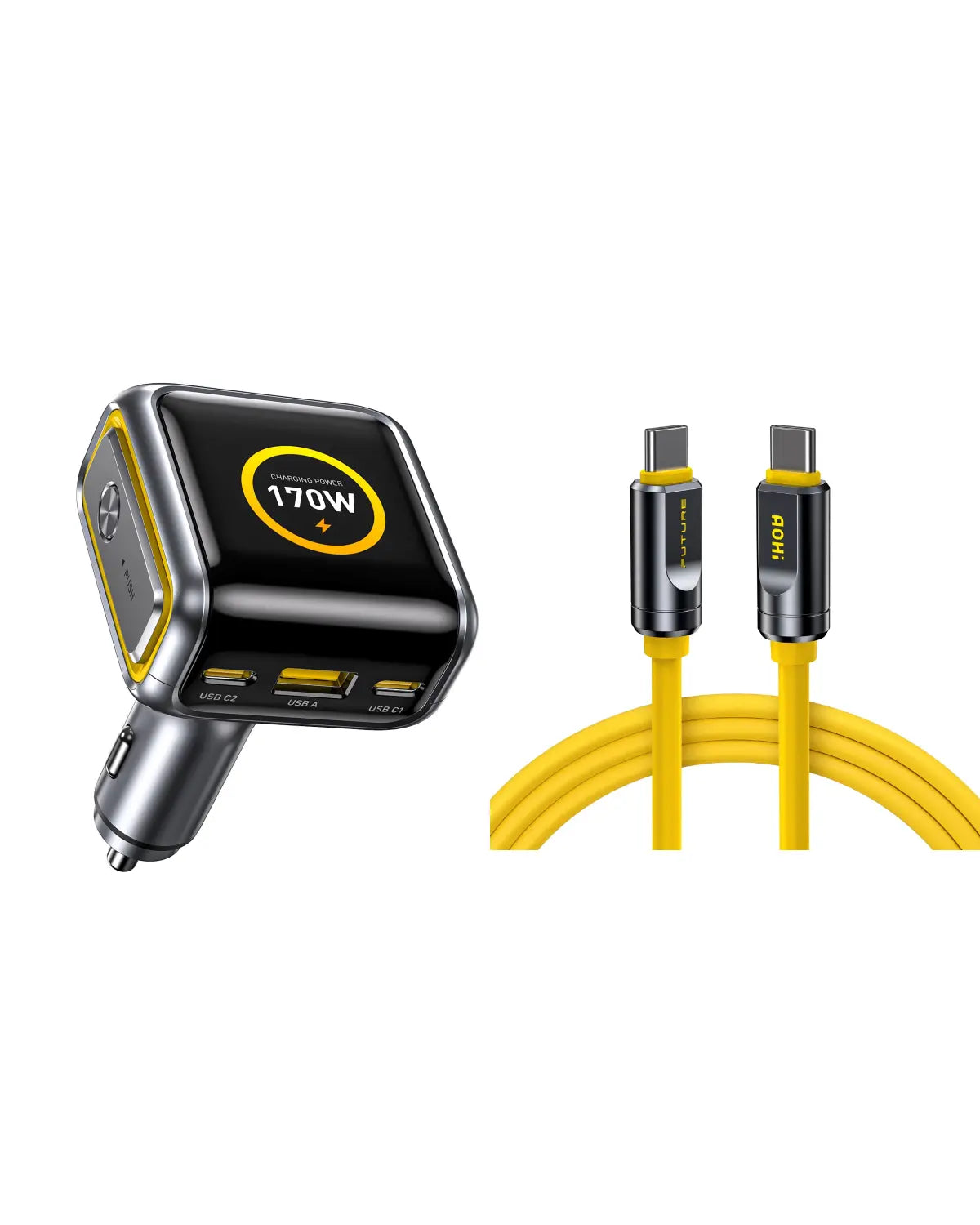 AOHI THE FUTURE AI PD GAN+ 170W 3-Port LED Display Fast Car Charger - AOHi