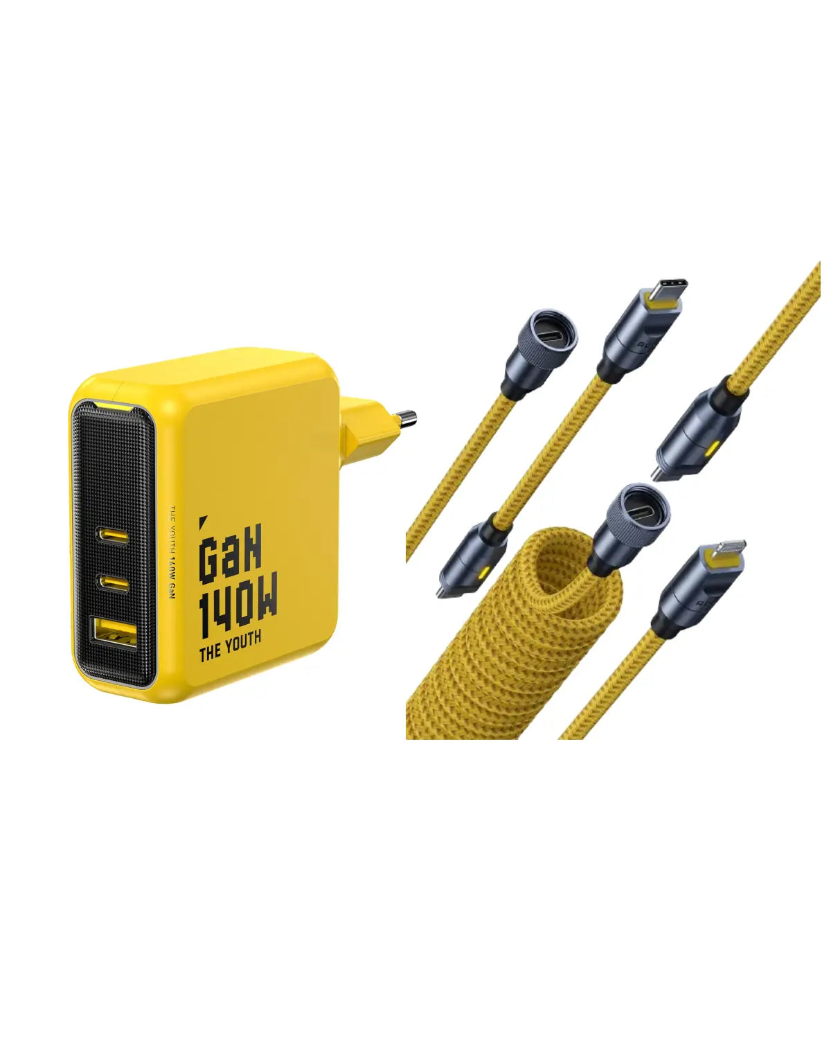 AOHI The Youth 140W PD3.1 GaN 3-Port Fast Charger with 240W Future Power Cable Set (Nylon) AOHi