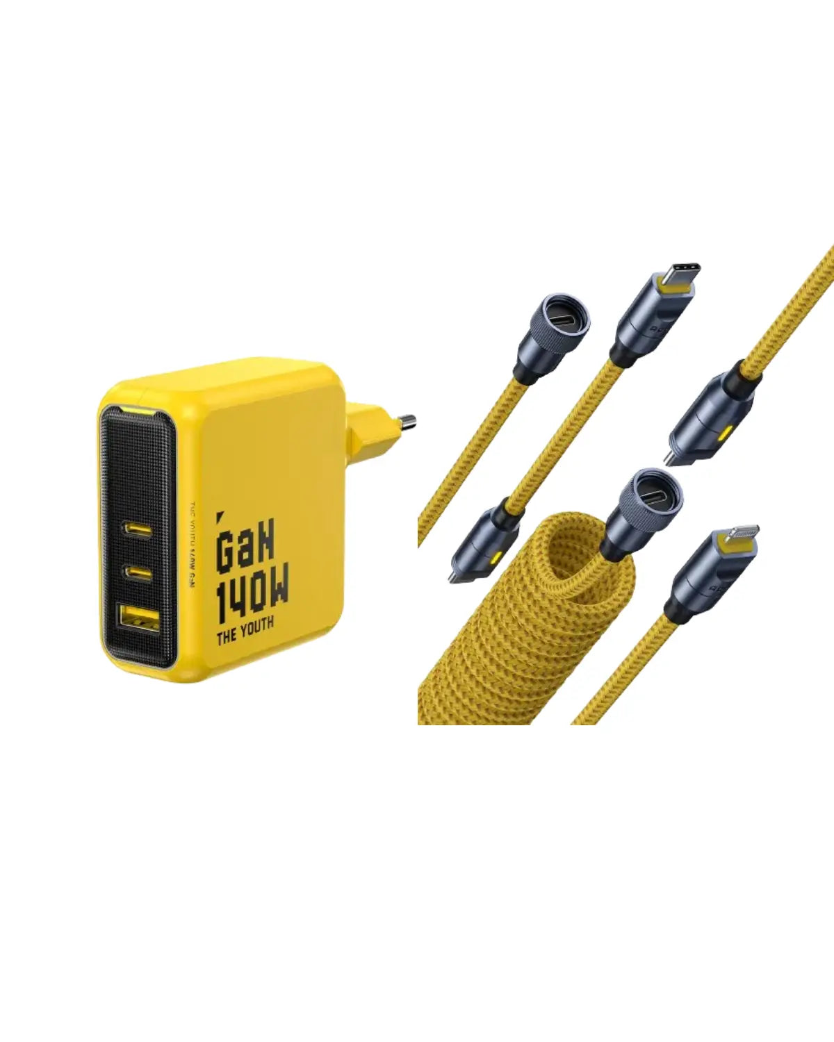 AOHI 240W 5 in 1 Nylon Creative Power Cable Set & Magcube 140W Pro GaN+ Fast Charger AOHi