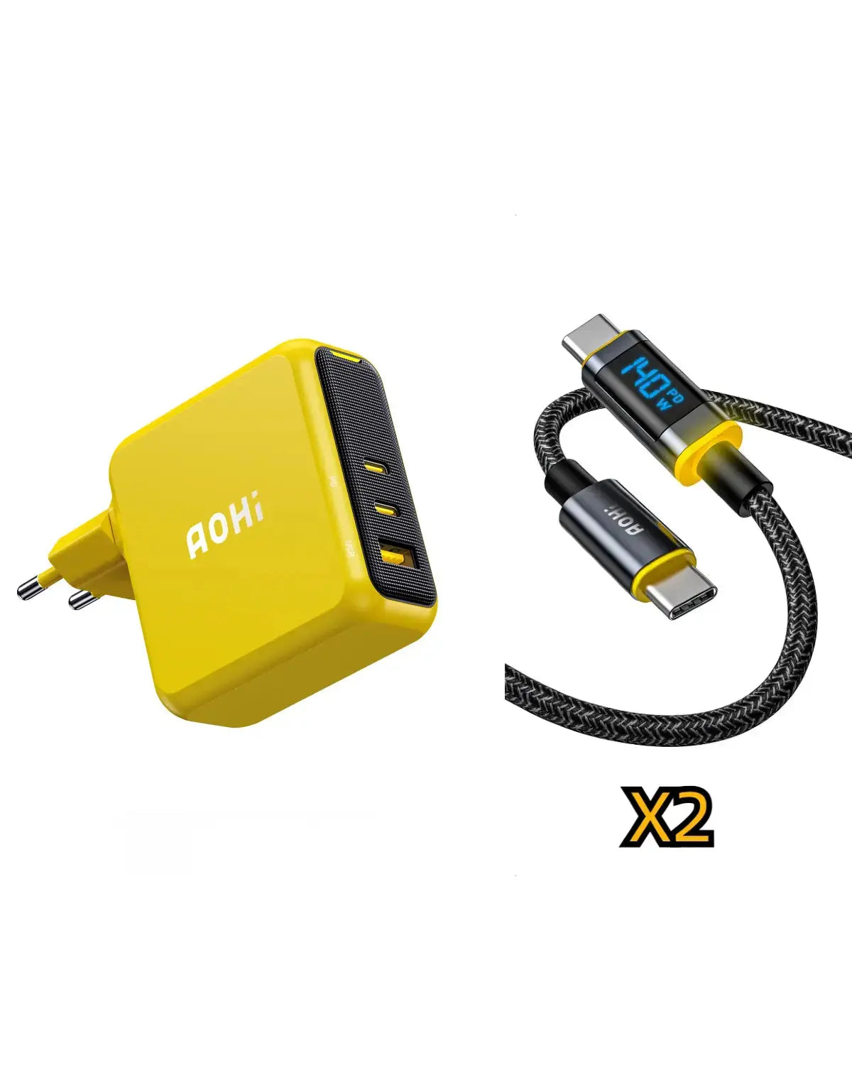 AOHI Magcube Pro 140W GaN+ (EU) Fast Charger with 140W USB C to USB C LED Cable 4FT AOHi