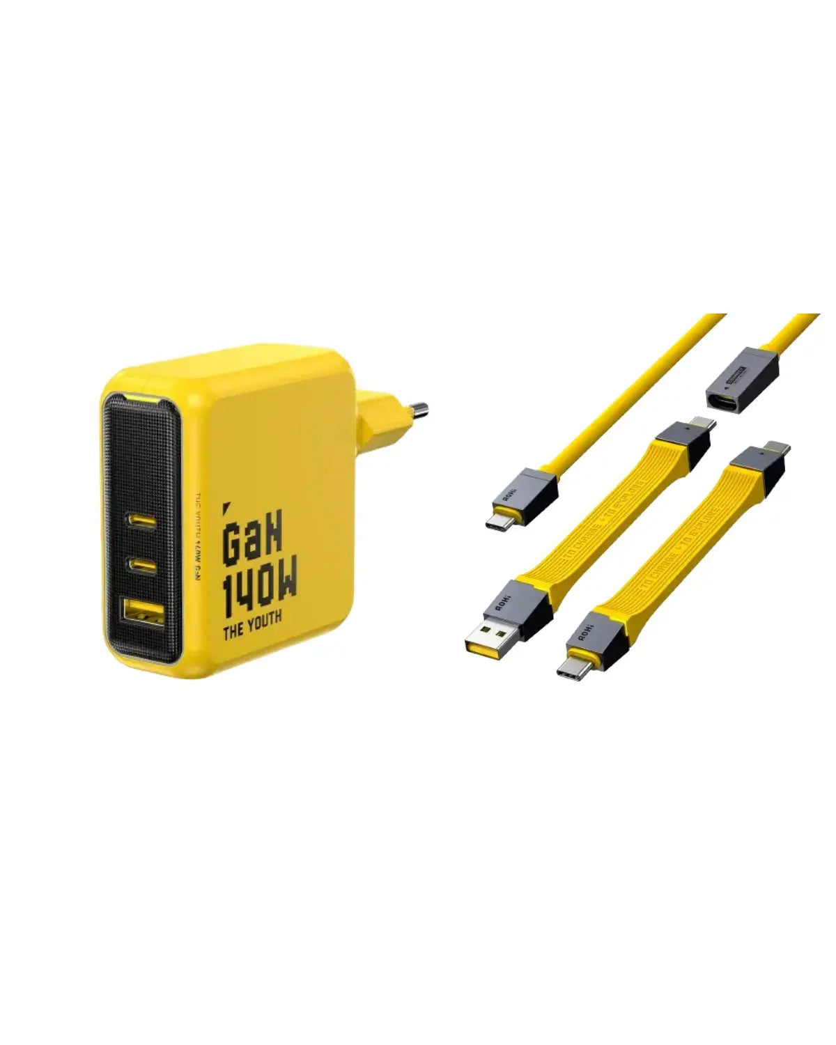 AOHI The Youth 140W PD3.1 GaN 3-Port Fast Charger (EU) with USB4 PD 3.1 Racing Cable Set (40Gbps/ 240W/ 8K) AOHi