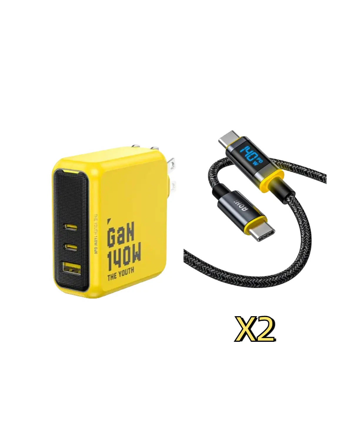 AOHI The Youth 140W PD3.1 GaN 3-Port Fast Charger with 140W USB C to USB C LED Cable 4FT AOHi