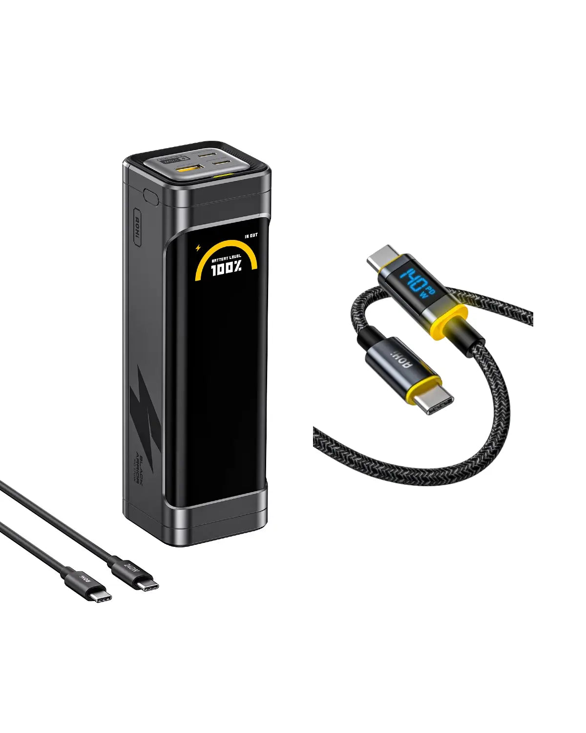 AOHI The BLACK WARRIOR 25,200mAh 170W PD3.0 LED Display Power Bank with 240W C-C Cable AOHI