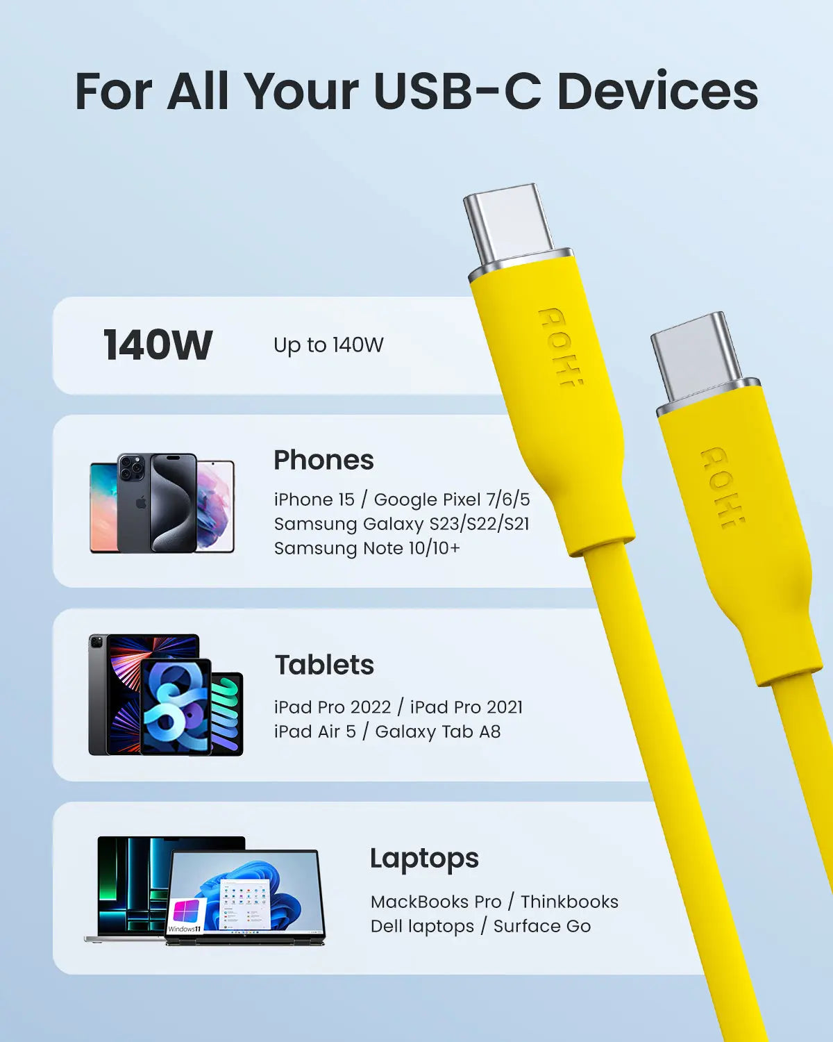 AOHI 140W PD 3.1 USB C to USB C Fast-charging Silky Cable 3.3ft - AOHi