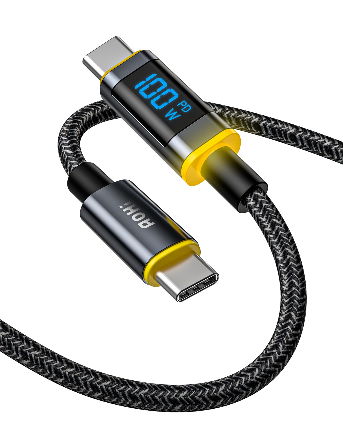 AOHI Magline+ Nylon USB C to USB C LED Digital Display Cable 4ft (100W