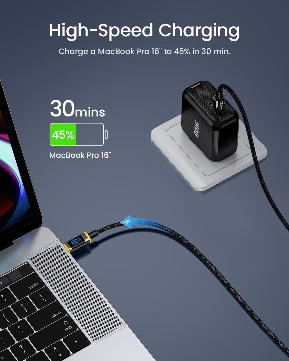 AOHI Magline+ Nylon USB C to USB C LED Digital Display Cable 4ft - AOHI Tech