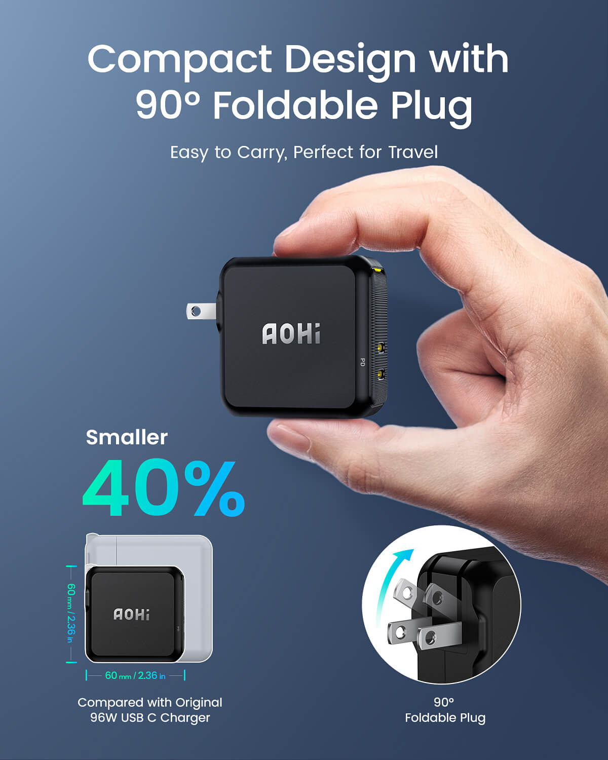 AOHI Magcube 100W Foldable Fast Charger Set with LED Cable