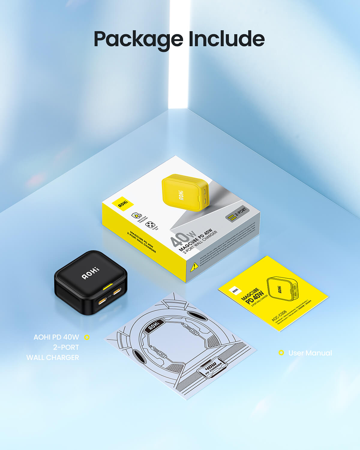 AOHI MAGCUBE 40W FOLDABLE DUAL-PORT PD CHARGER