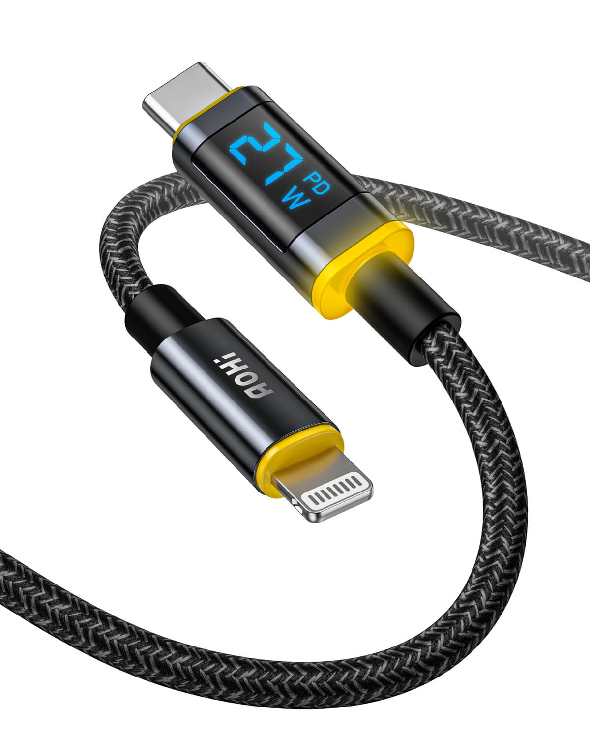 Monetario corazón perdido túnel AOHI Magline+ Nylon USB-C to Lightning Digital Display LED Cable 4FT (