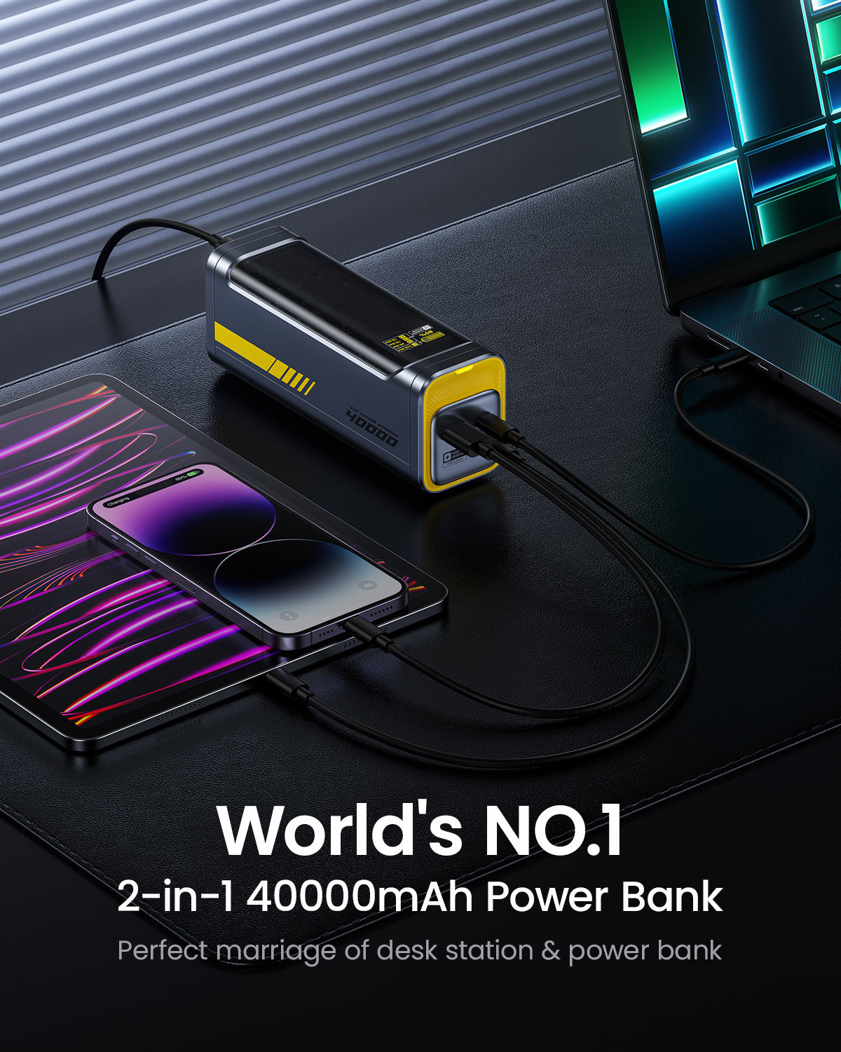 AOHI Starship 40,000mAh Power Bank 140W Charger with 3FT C-C Cable AOHI