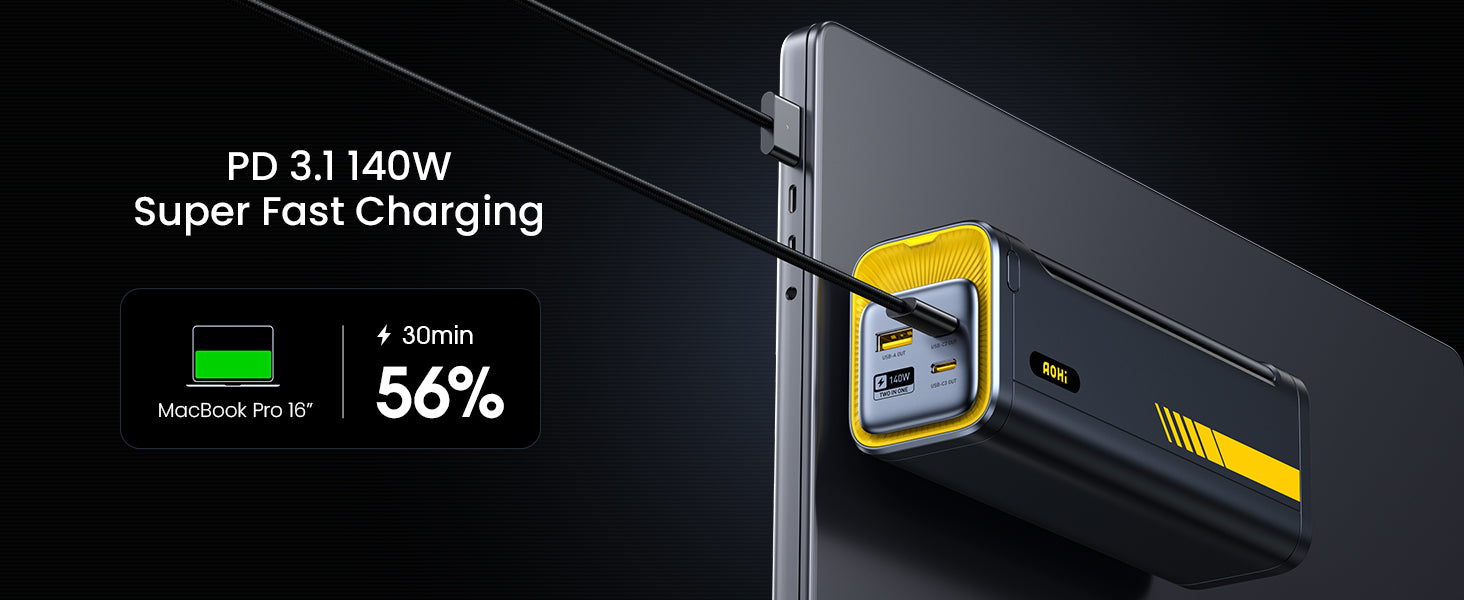 AOHI Starship 40000mAh Power Bank 140W Charger with USB-C to USB-C Cable, 2-in-1 Charging Station + Power Bank 25 AOHI Starship 40000mAh Power Bank 140W Charger with USB-C to USB-C Cable, 2-in-1 Charging Station + Power Bank 2