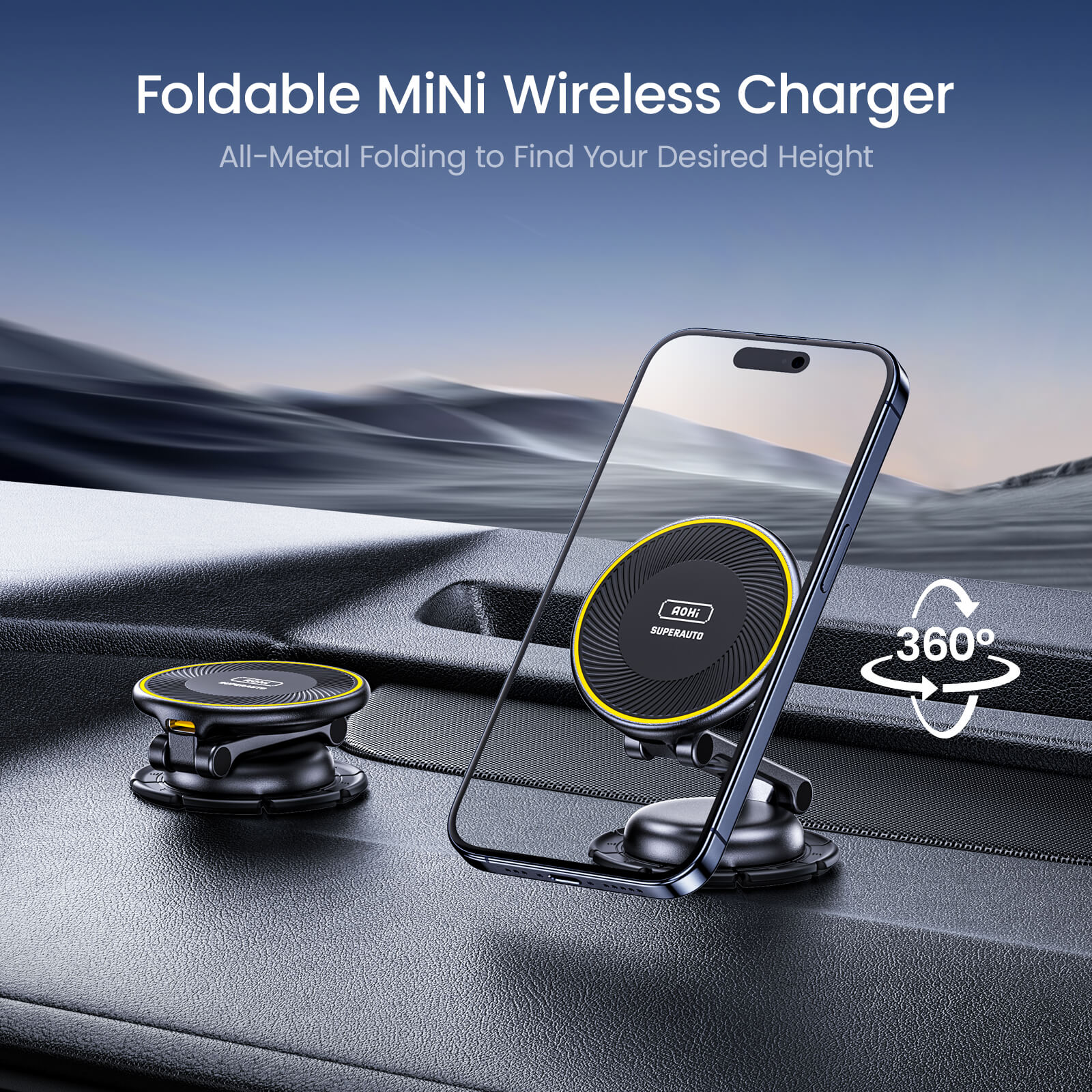 AOHI SUPERAUTO Foldable 360° Magnetic Wireless Car Charger