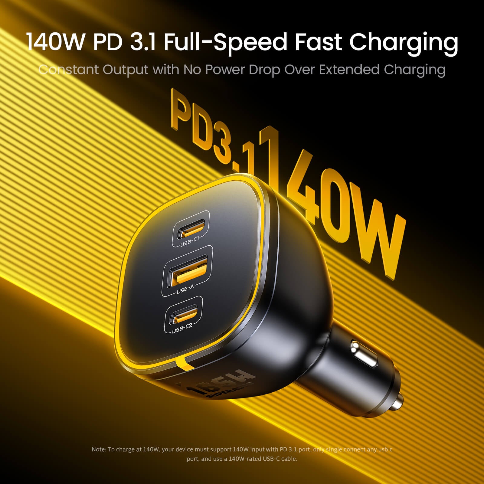 AOHI SUPERAUTO PD 165W Fast Car Charger with 140W USB C to USB C LED Cable 4FT AOHi