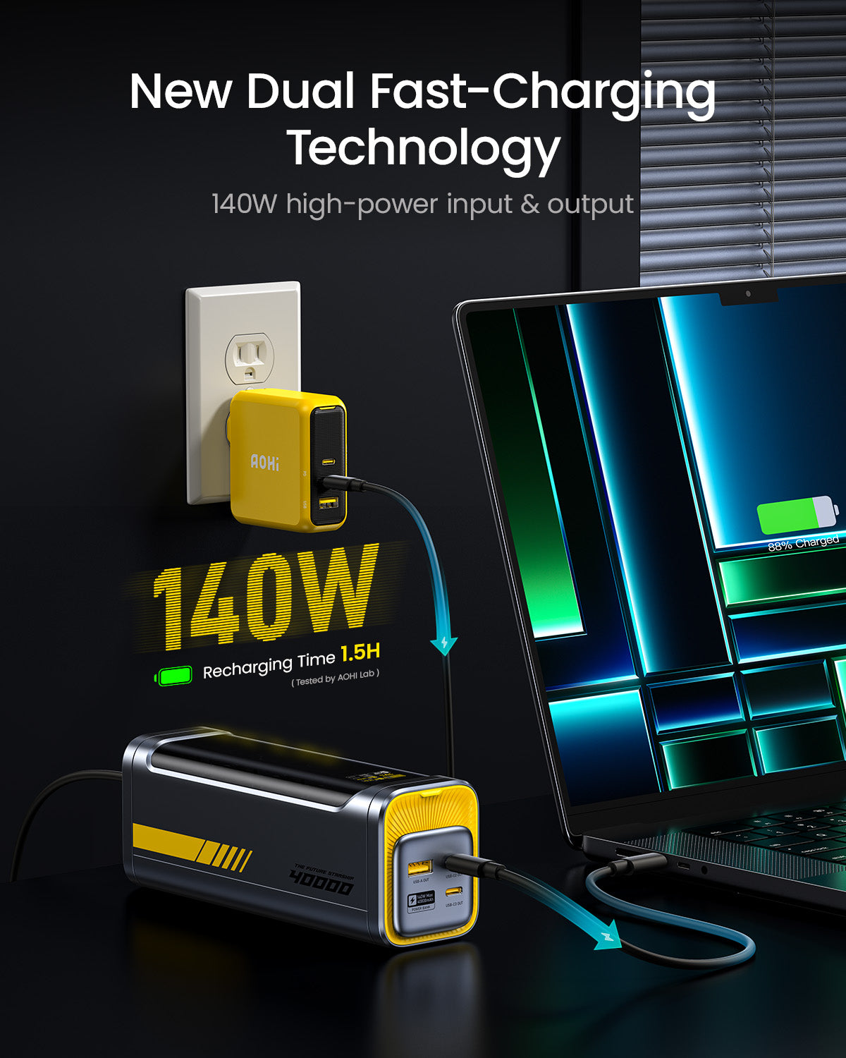 AOHI Starship 2-in-1 40000mAh PD3.1 140W Power Bank with 140W GaN+ 3-Port Fast Charger - AOHi