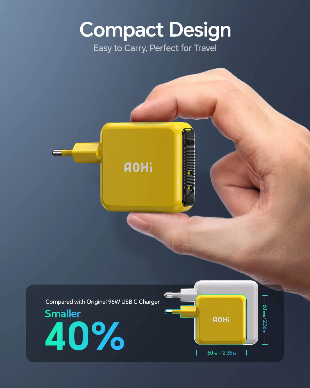 AOHI Magcube 100W GAN+ 2-Port Mini Fast Charger (EU) - AOHi
