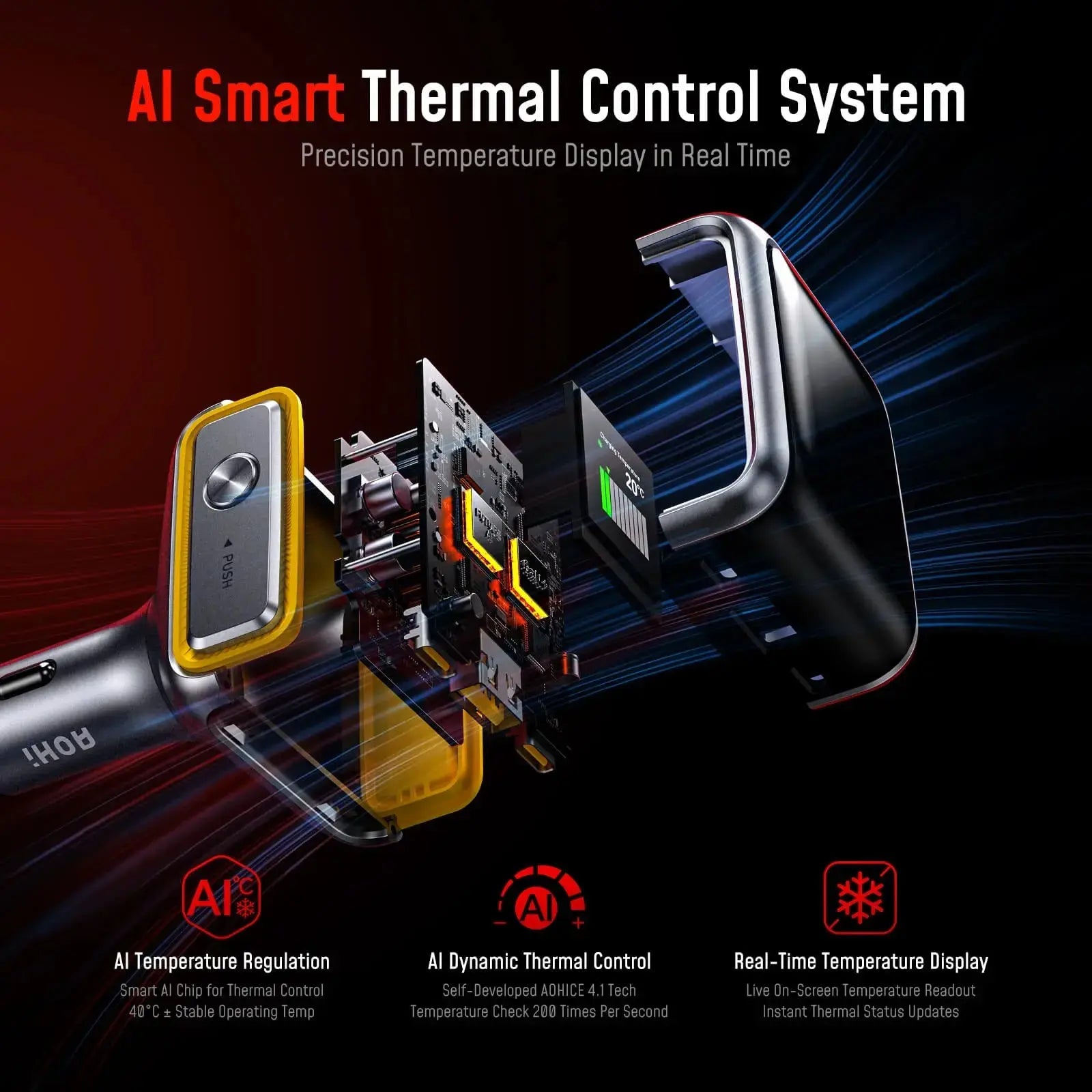 [NEW] AOHI THE FUTURE AI PD GAN+ 170W 3-Port LED Display Fast Car Charger AOHi