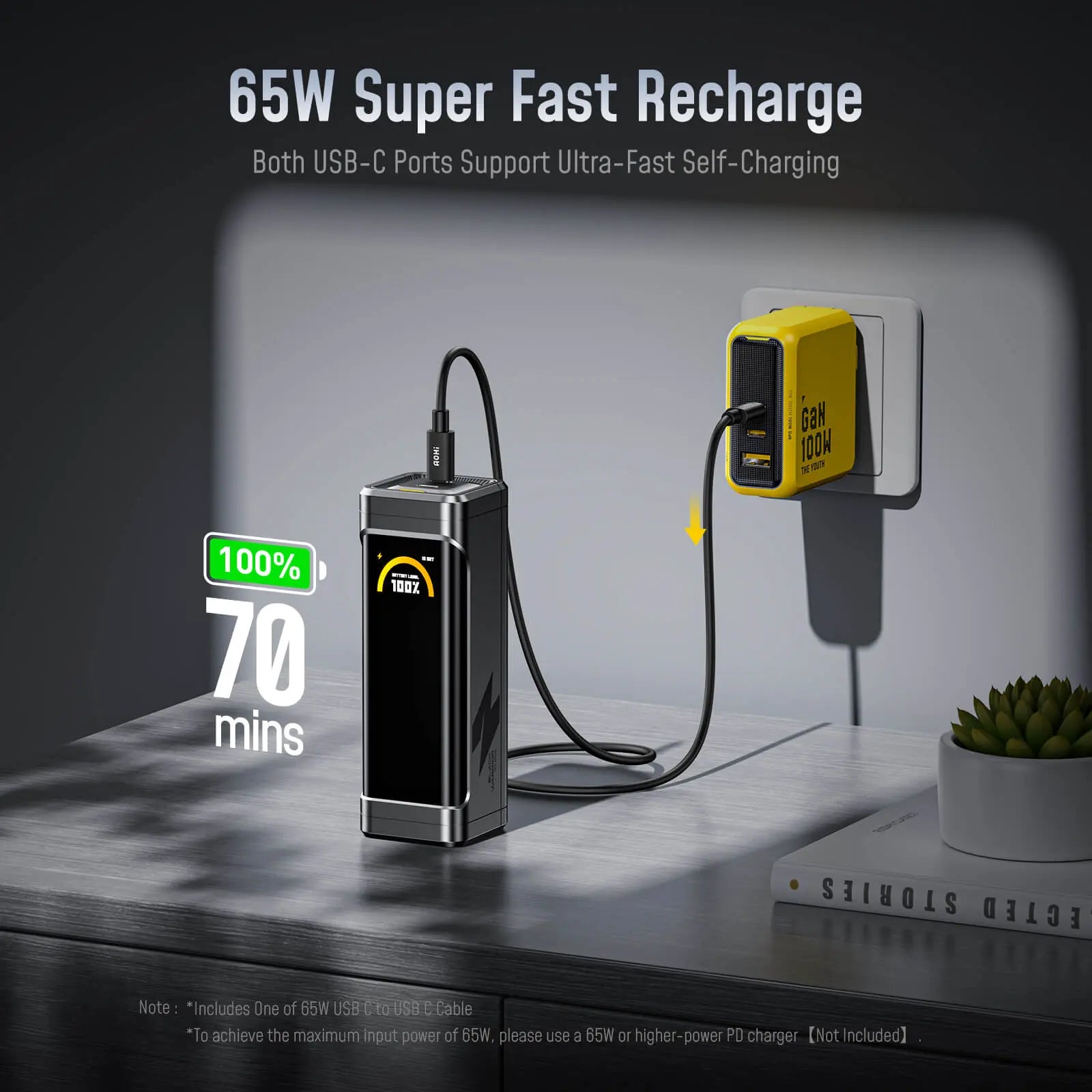 [NEW] AOHI The BLACK WARRIOR 10,000mAh 65W PD3.0 LED Display Power Bank with 240W C-C Cable - AOHi