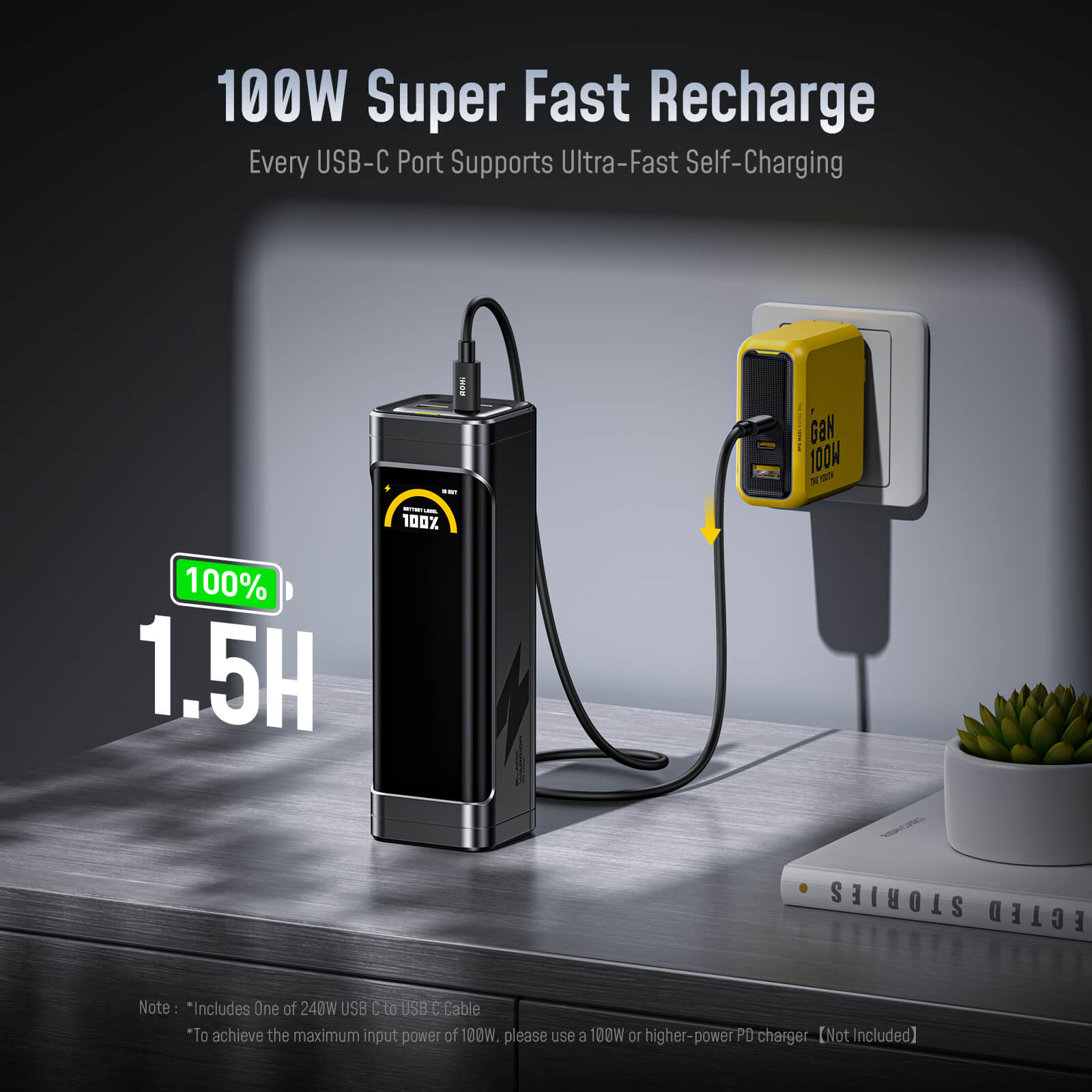 [NEW] AOHI The BLACK WARRIOR 25,200mAh 170W PD3.0 LED Display Power Bank with 240W C-C Cable