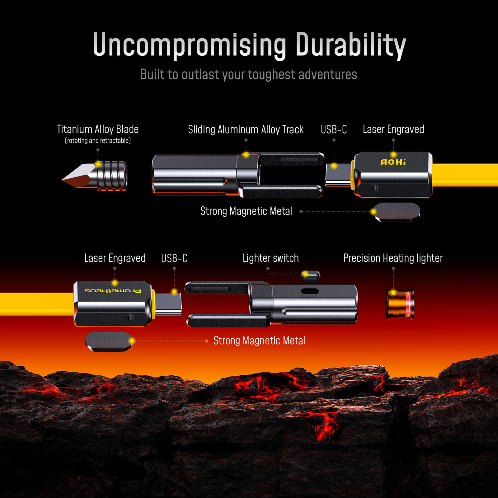 AOHI Prometheus 3-in-1 Titanium EDC Cable - AOHi