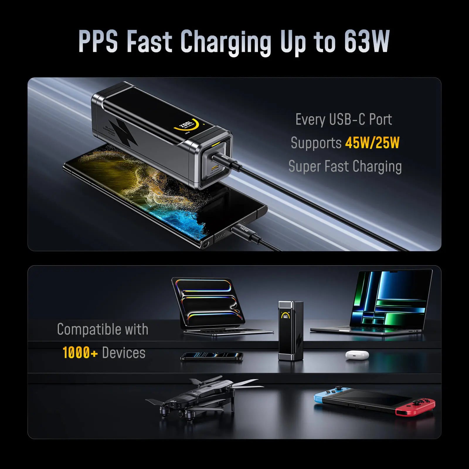 [NEW] AOHI The BLACK WARRIOR 10,000mAh 65W PD3.0 LED Display Power Bank with 240W C-C Cable - AOHi