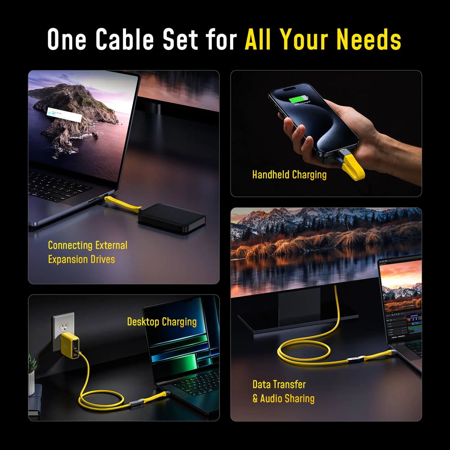 AOHI The Future 4-In-1 Splicable USB4 PD 3.1 Racing Cable Set (40Gbps/
