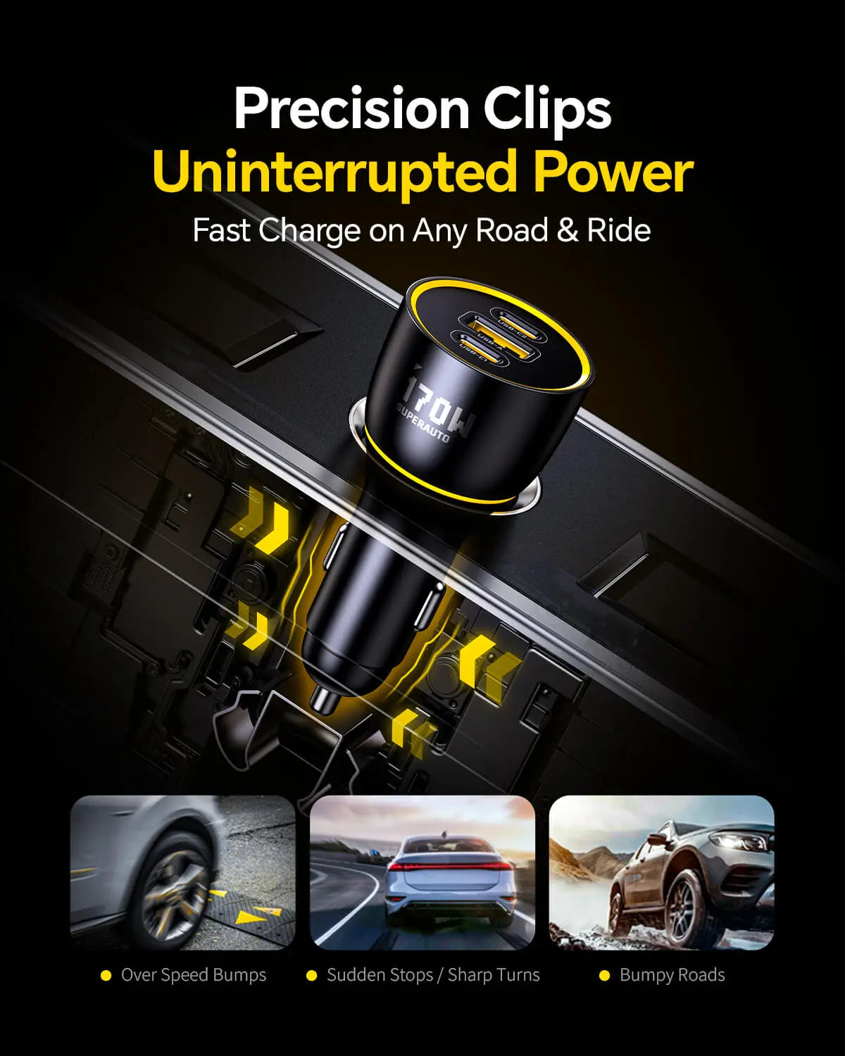 AOHI SUPERAUTO PD GAN 170W Fast Car Charger (2USB-C & 1USB-A) AOHi