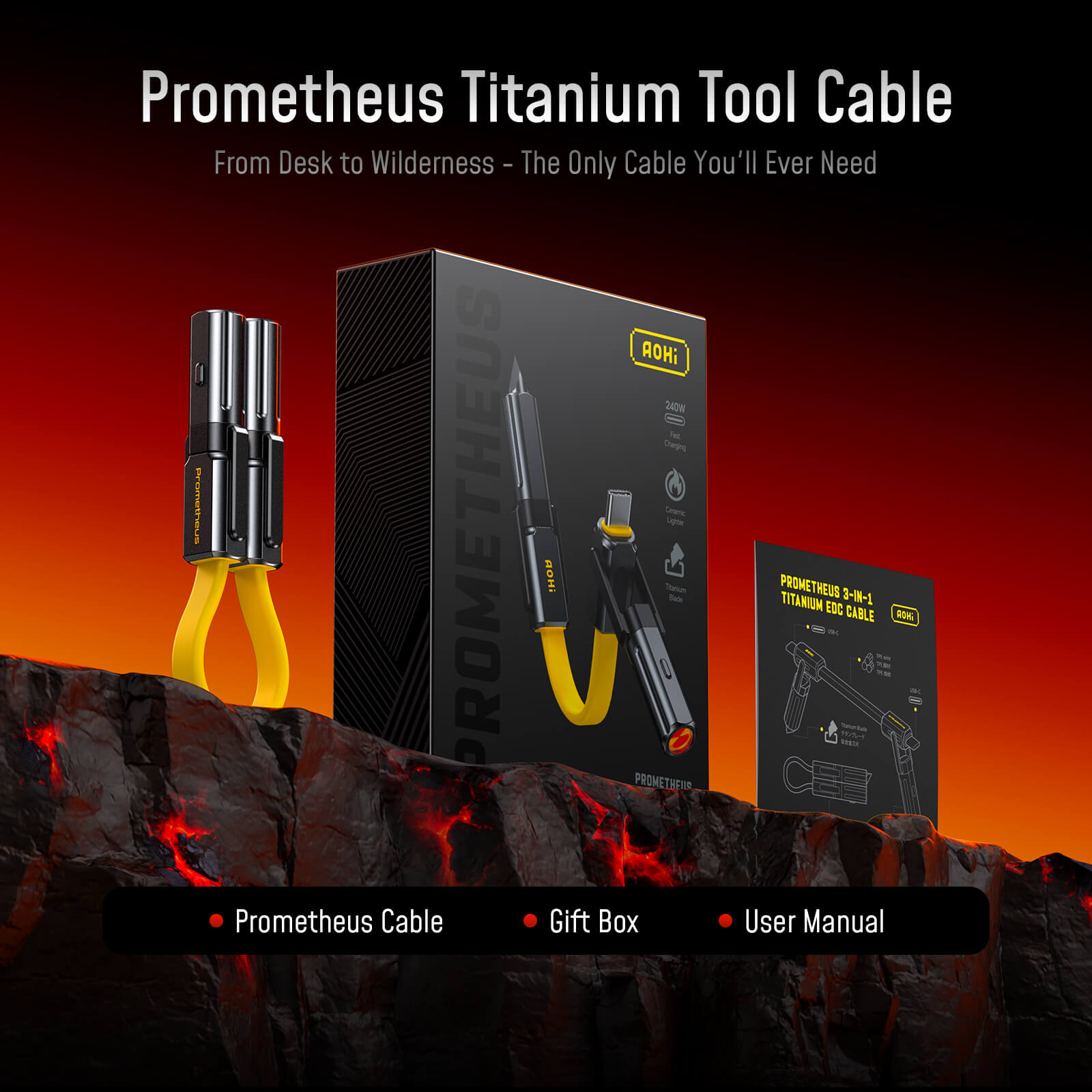 AOHI Prometheus 3-in-1 Titanium EDC Cable - AOHi