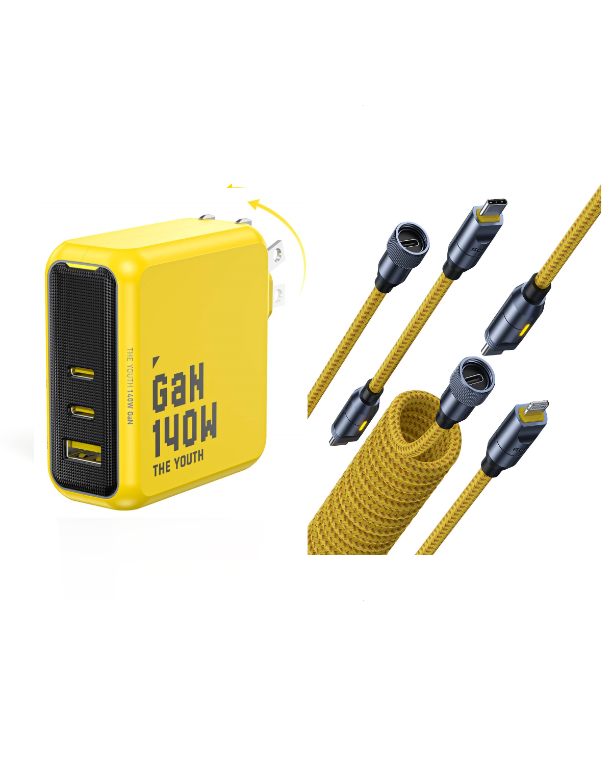 AOHI The Youth 140W PD3.1 GaN 3-Port Fast Charger with 240W Future Power Cable Set (Nylon)
