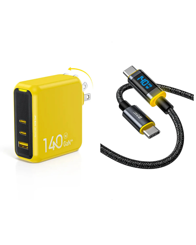 AOHi Magcube Pro 140W GaN+ Fast Charger with 240W USB C to USB C LED Cable 4FT