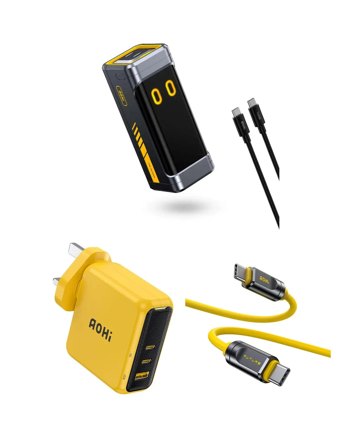The Ultimate Charging Bundle: STARSHIP PRO 10000mAh Power Bank+ 140W YOUTH Charger+ Adonis USB4 2.0 240W C-C Cable 3.3FT - AOHi