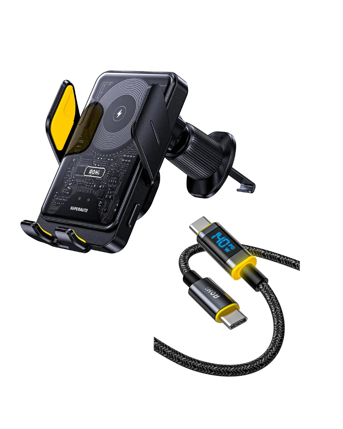 AOHI SUPERAUTO Smart Sensor Wireless Car Charger with 3.3FT C-C Cable AOHi