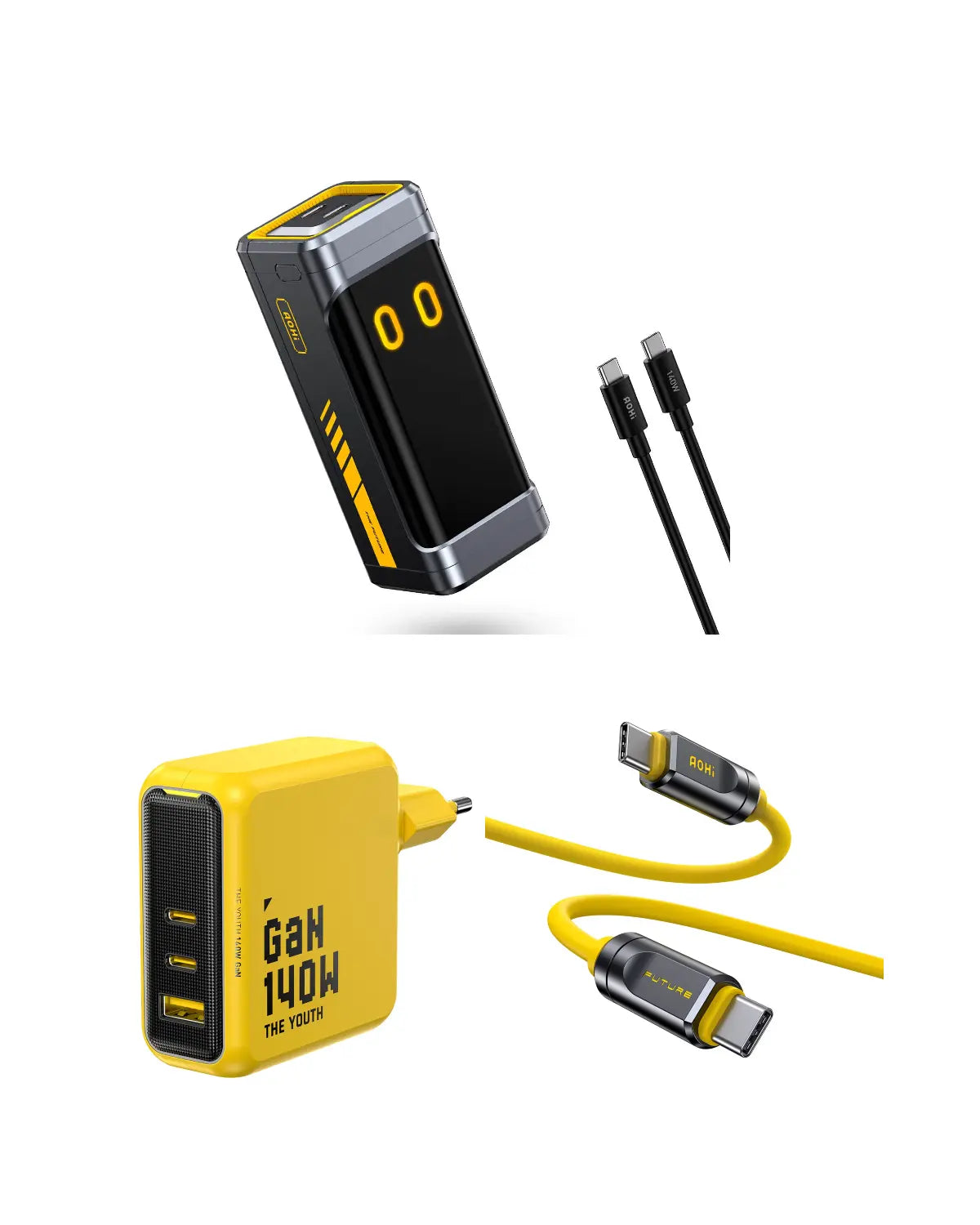 The Ultimate Charging Bundle: STARSHIP PRO 10000mAh Power Bank+ 140W YOUTH Charger+ Adonis USB4 2.0 USB-C to USB-C Cable AOHI