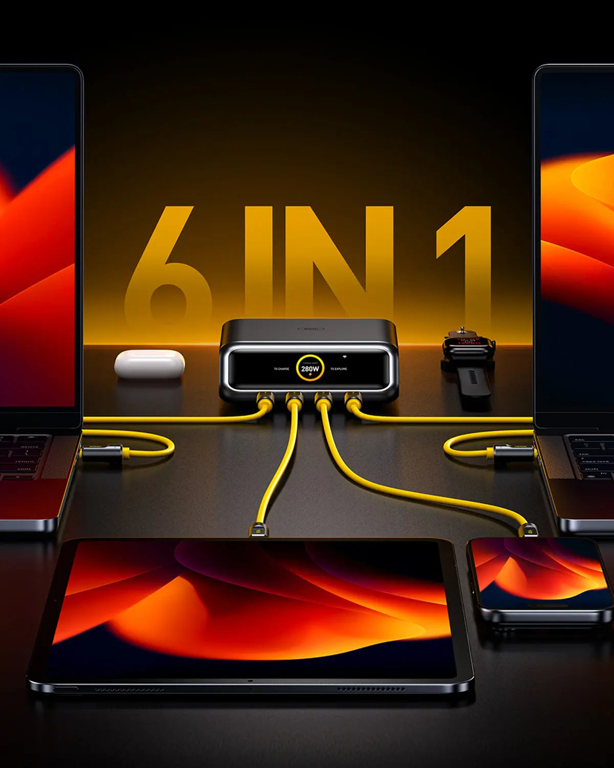 AOHI The Future AI PD3.2 280W 6-Port Desktop Charging Station with 4 Adonis USB4 2.0 USB-C to USB-C 3.3FT Cable AODA INTERNATIONAL LIMITED