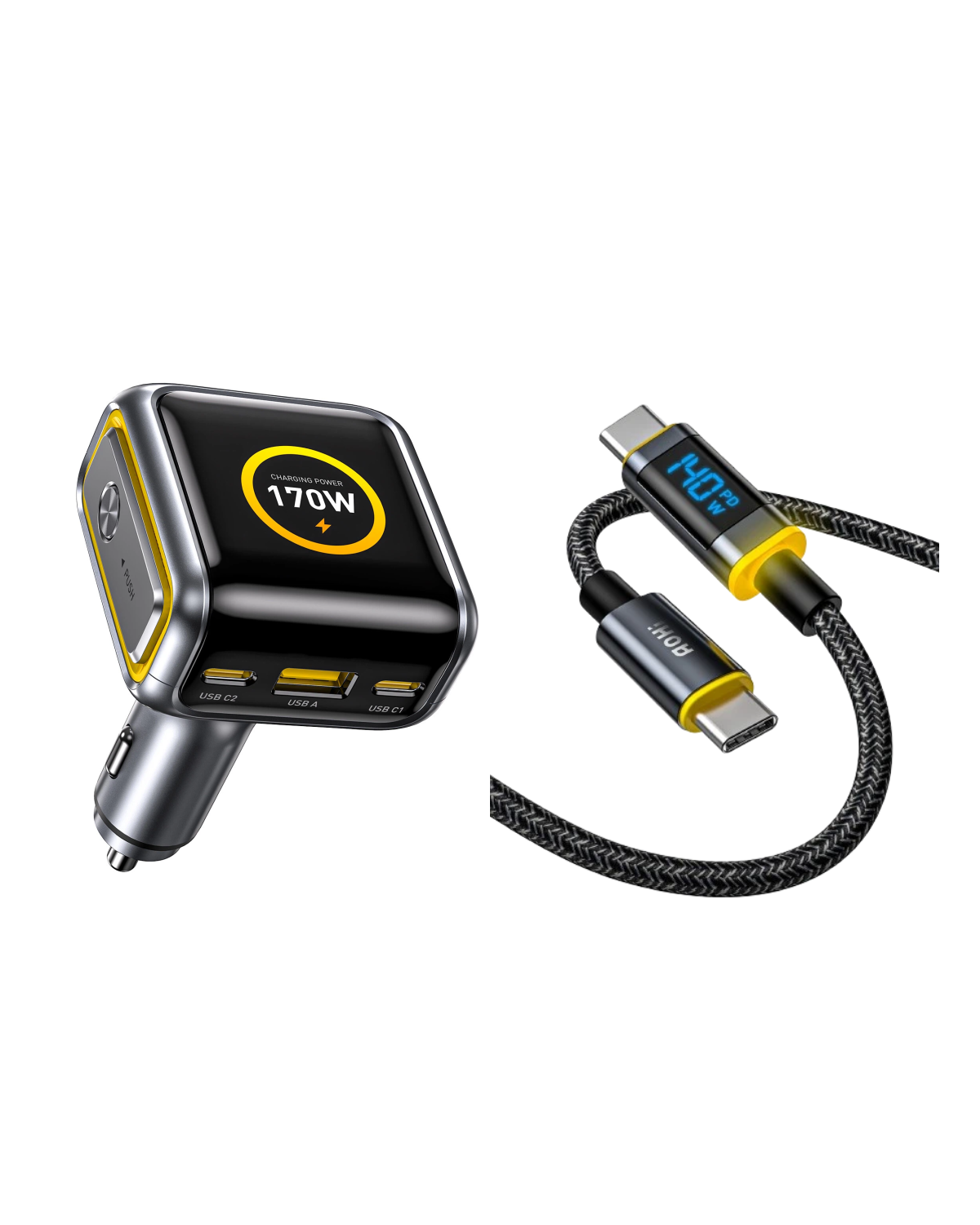 AOHI THE FUTURE AI PD GAN+ 170W 3-Port LED Display Fast Car Charger