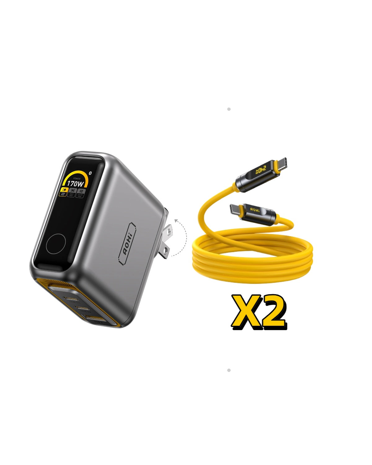[BUNDLE] AOHI The Future AI PD 170W 3‑Port LED Display Wall Charger with Adonis LED USB4 2.0 C-C Cable
