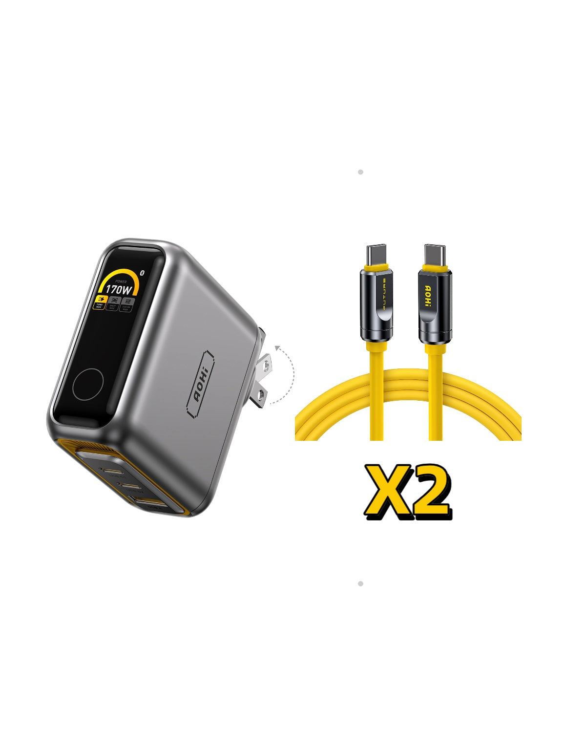 [BUNDLE] AOHI The Future AI PD 170W 3‑Port LED Display Wall Charger with Adonis USB4 2.0 USB-C to USB-C Cable