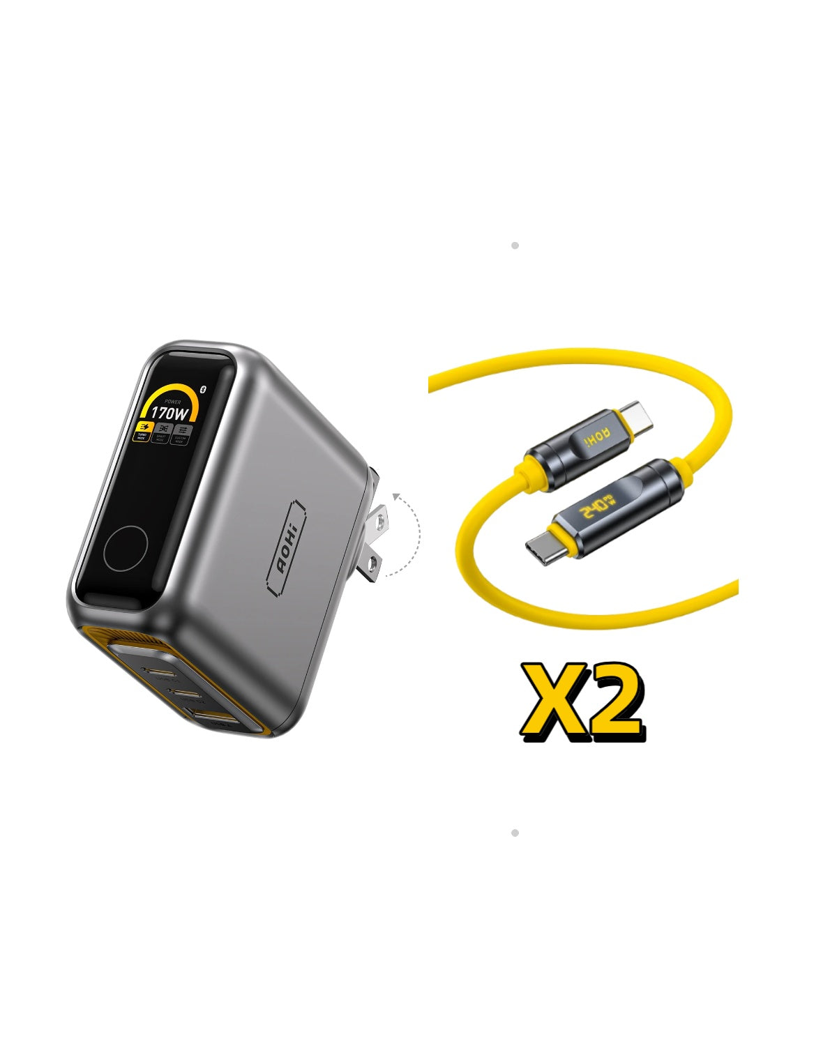 [BUNDLE] AOHI The Future AI PD 170W 3‑Port LED Display Wall Charger with Adonis LED USB4 2.0 C-C Cable