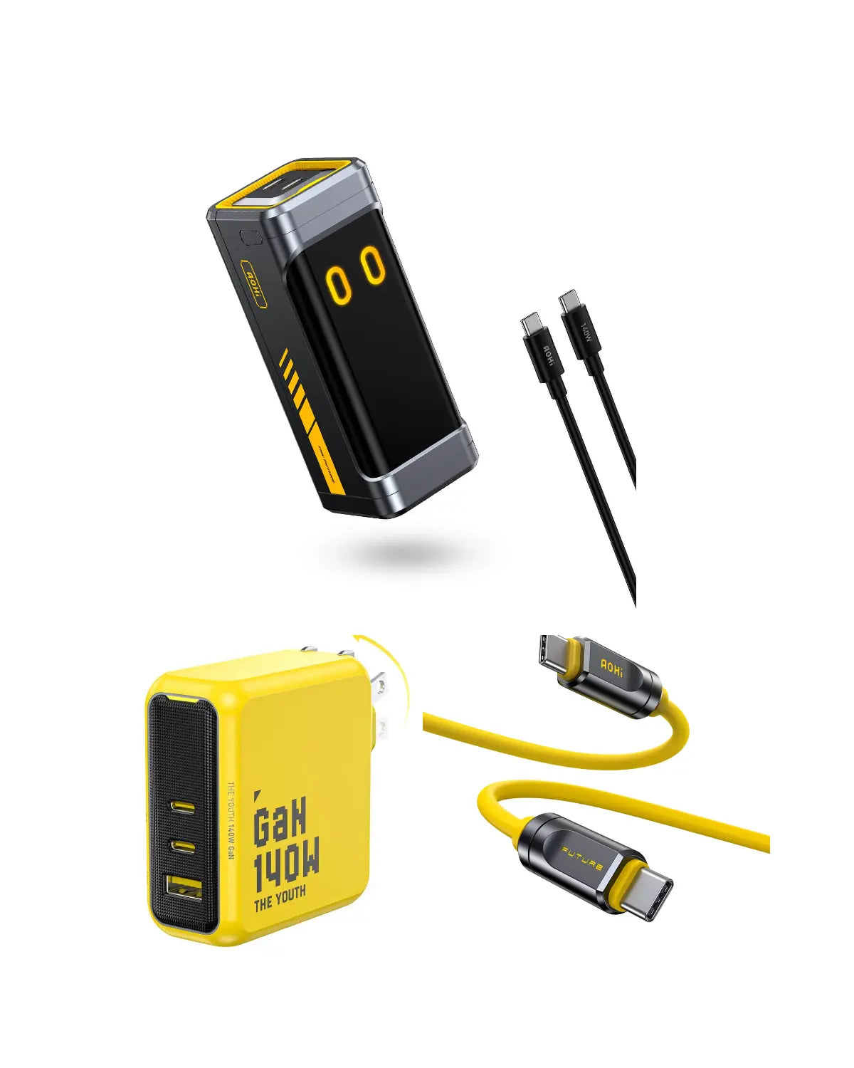 The Ultimate Charging Bundle: STARSHIP PRO 10000mAh Power Bank+ 140W YOUTH Charger+ Adonis USB4 2.0 USB-C to USB-C Cable AOHI