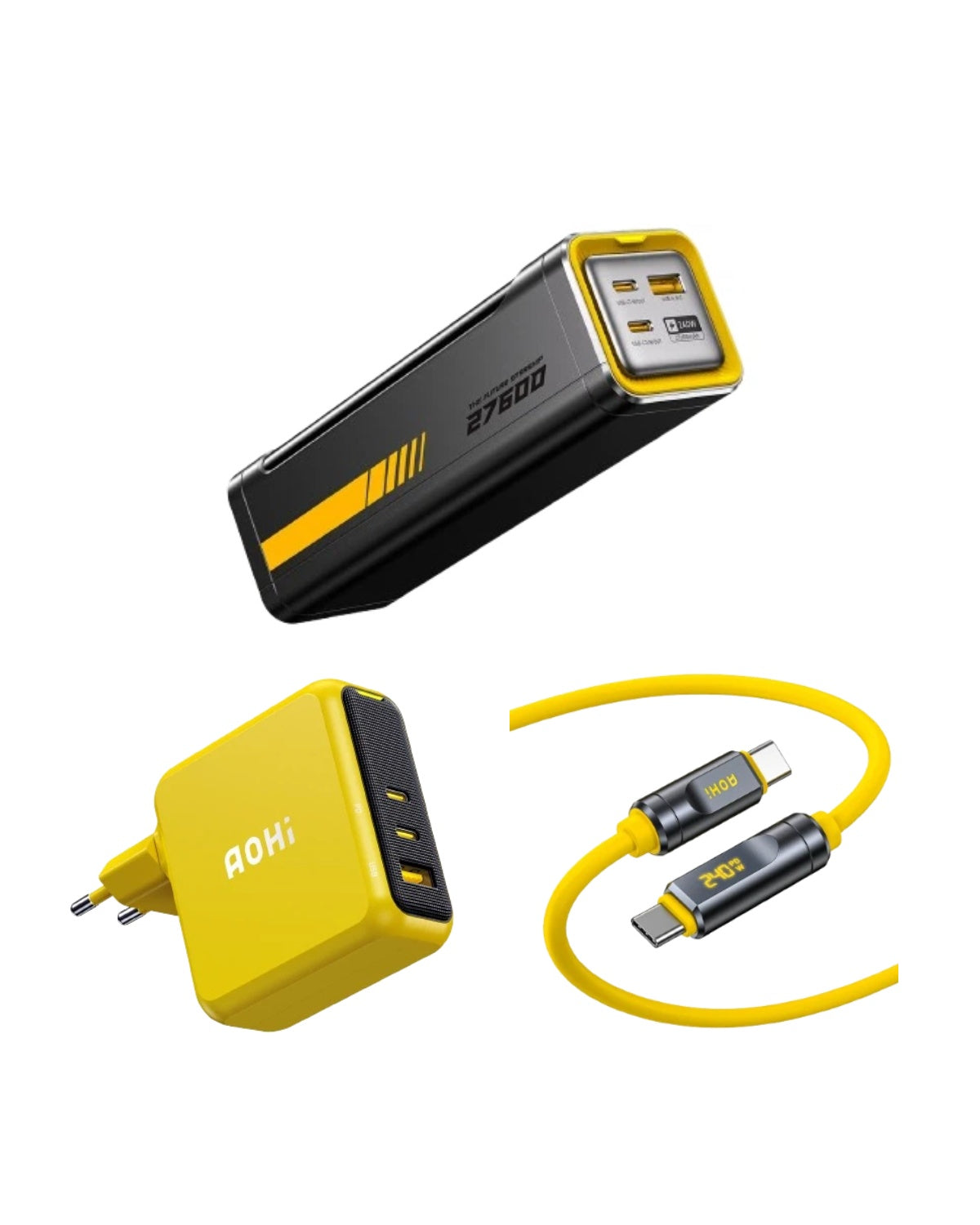 AOHI The Future Starship 240W 27,600mAh LED Power Bank + 140W GaN+ PRO Fast Charger + Adonis LED USB4 2.0 C-C Cable