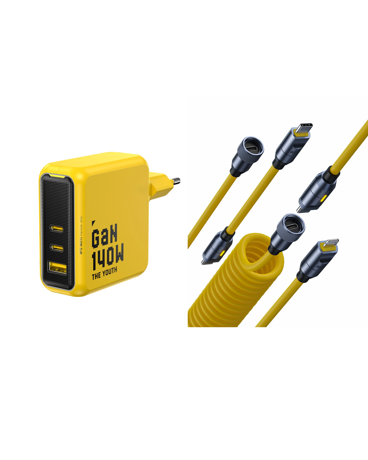 AOHI The Youth 140W PD3.1 GaN 3-Port Fast Charger (EU) with 240W Future Power Cable Set AOHi